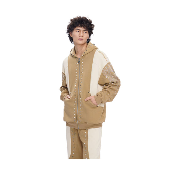 Valabasas Mens Poncho Zip Up Hoodie VLBS-VHD1-1006-KHKI Khaki