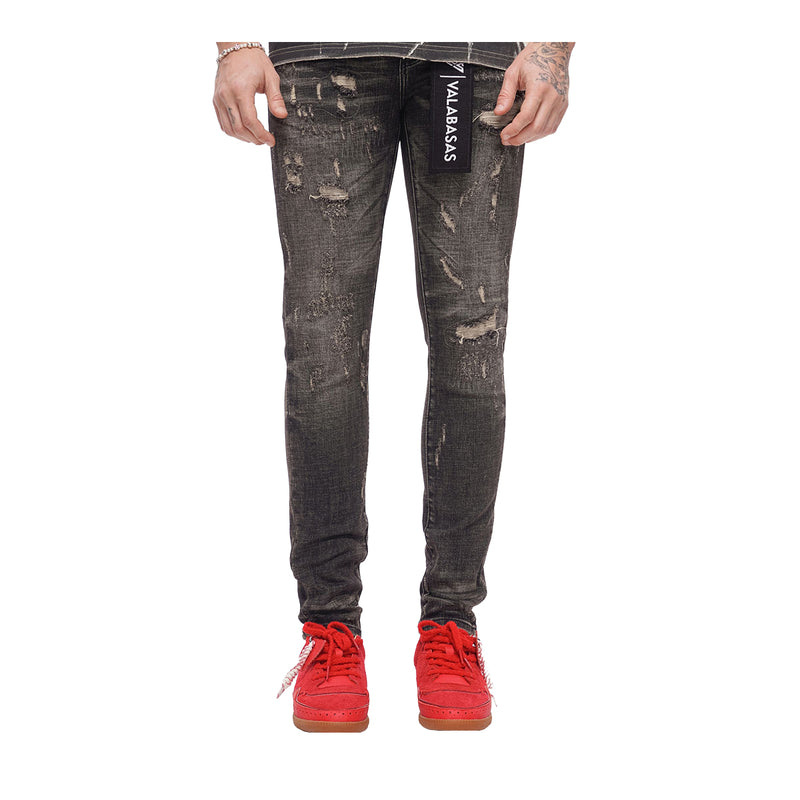 Valabasas Mens Collage Skinny Fit Jeans VLBS-VJ1-1011 Jet Black
