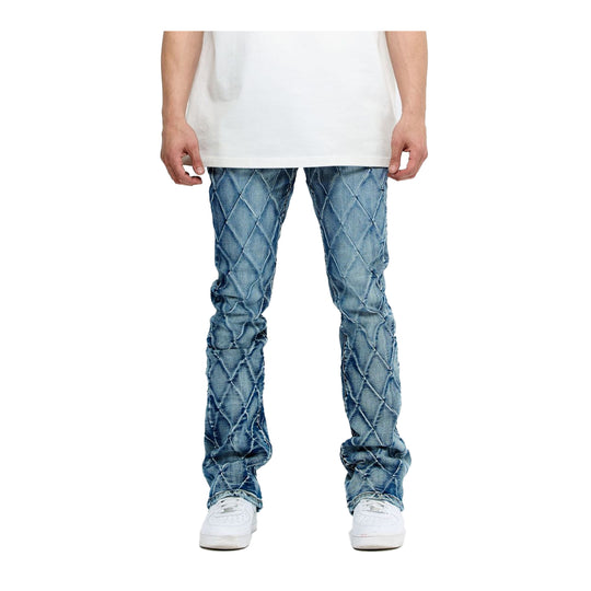 Valabasas Mens Tire Stacked Jeans VLBS-VJ3-1002 Blue Washed