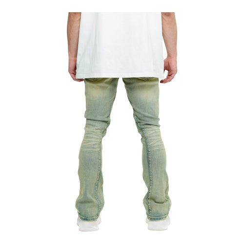 Valabasas Mens Patch Work Flarded Stacked Stacked Jeans