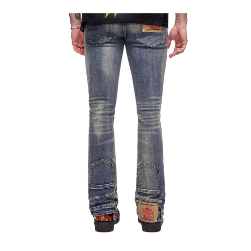 Vicious Mens Studded Ripped Staight Flare Jeans VC727 Blue