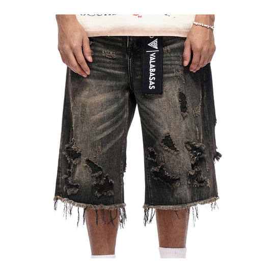 Valabasas Mens Snapped Baggy Shorts VLBS-VSH1-1002 Grey Washed