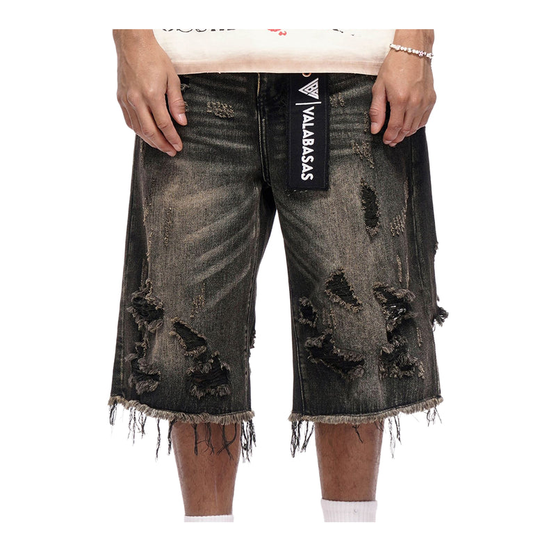 Valabasas Mens Snapped Baggy Shorts VLBS-VSH1-1002 Grey Washed