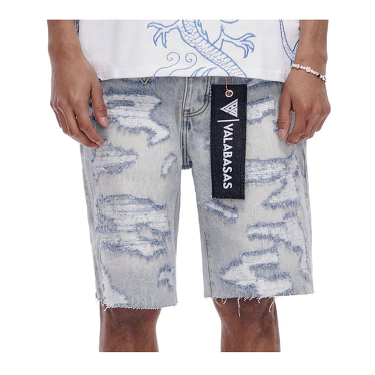 Valabasas Mens Incise Shorts VLBS-VSH1-1009 Light Blue Wash