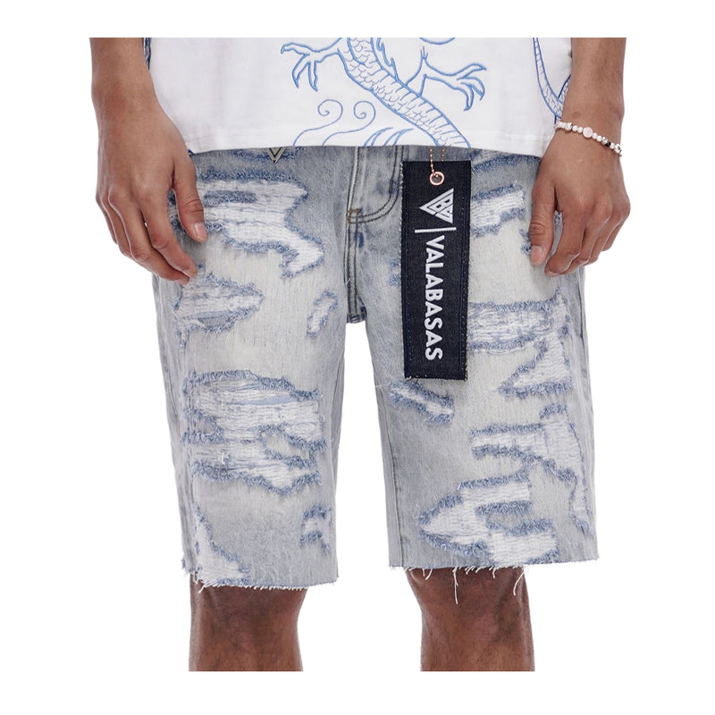 Valabasas Mens Incise Shorts VLBS-VSH1-1009 Light Blue Wash