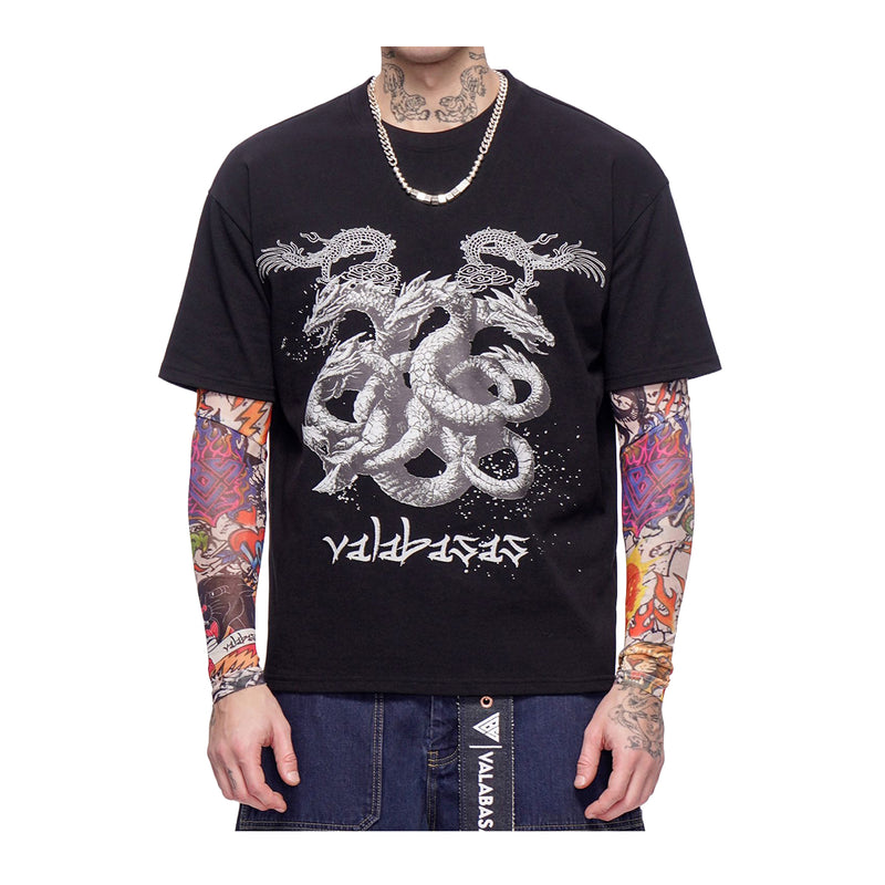 Valabasas Mens Zankai Long Sleeve Crew Neck T-Shirt VLBS-VSL1-1023 Black