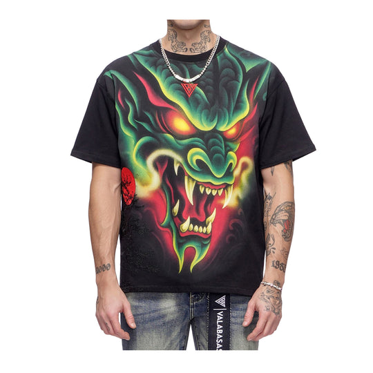 Valabasas Mens Night Serpent Crew Neck T-Shirt VLBS-VT1-1096 Black