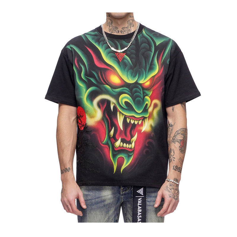 Valabasas Mens Night Serpent Crew Neck T-Shirt VLBS-VT1-1096 Black