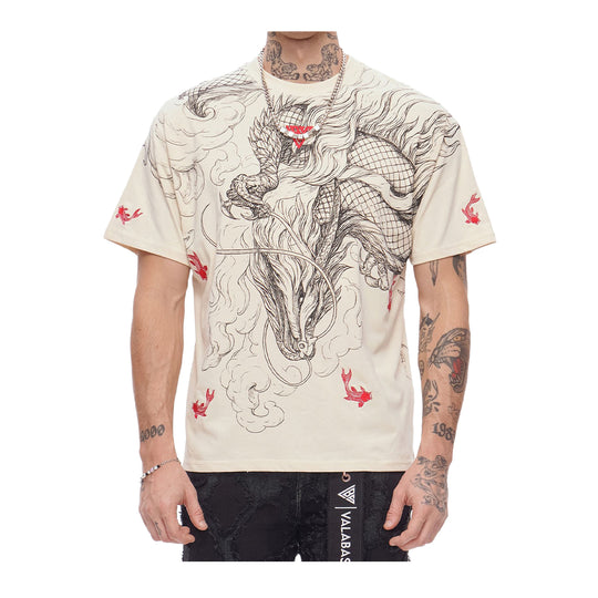 Valabasas Mens Mythic Flow Crew Neck T-Shirt VLBS-VT1-1098 Beige