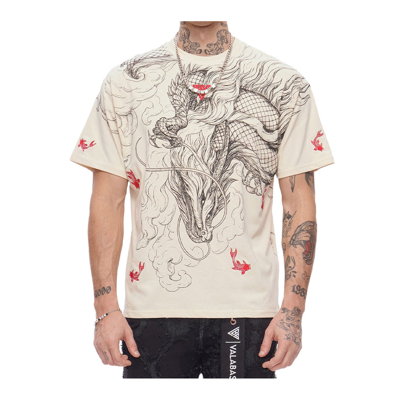 Valabasas Mens Mythic Flow Crew Neck T-Shirt VLBS-VT1-1098 Beige