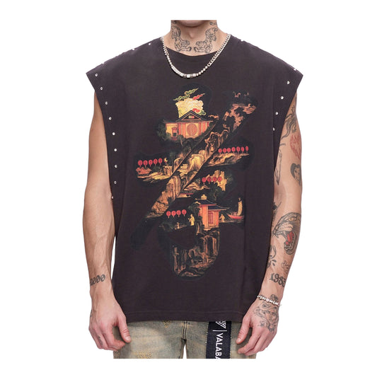 Valabasas Mens Ember Glyph Crew Neck T-Shirt VLBS-VT5-1004 Washed Black