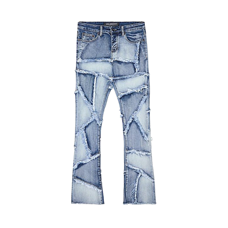 Valabasas Mens Patch Work Flarded Stacked Jeans VLBS25101623 Light Blue