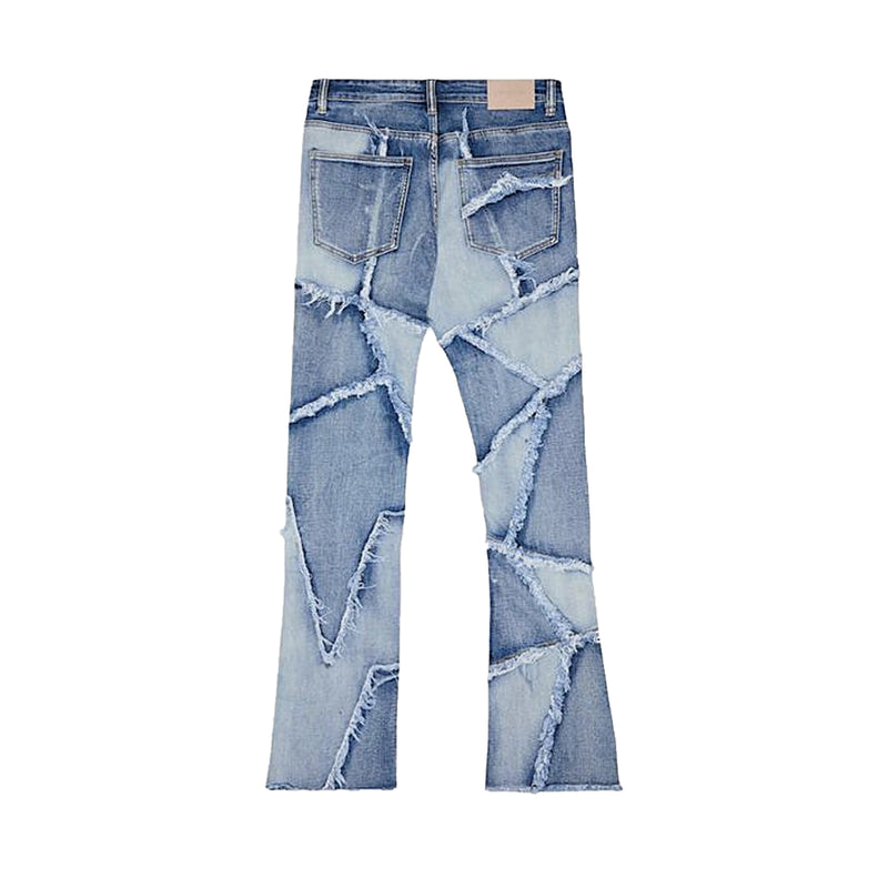 Valabasas Mens Patch Work Flarded Stacked Jeans VLBS25101623 Light Blue