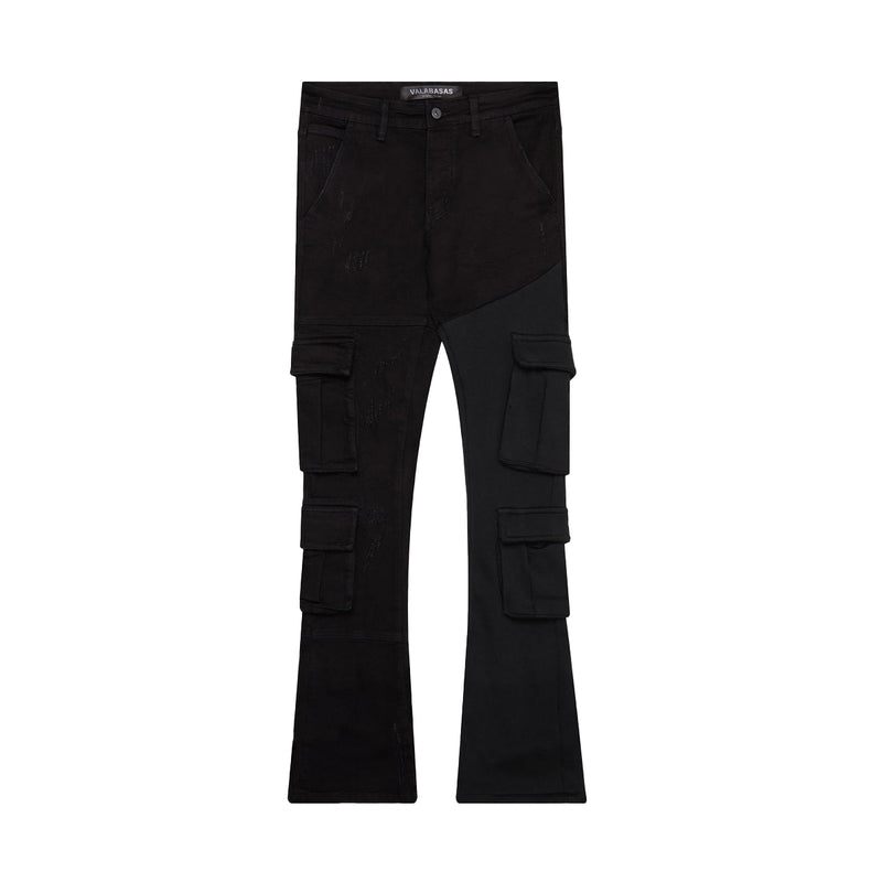 Valabasas Mens Yingyang Stacked Flare Jeans VLBSST011 Black/Black