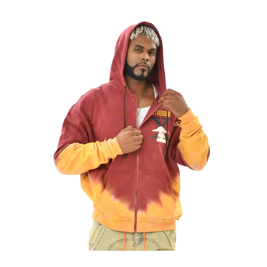 Vicious Mens Intruder Washed Tie-Dye Zip Up Hoodie VC112 Umber Brown