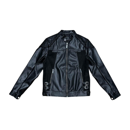 Vicious Mens Pu + Suede Mix Racing Jacket VC328 Black