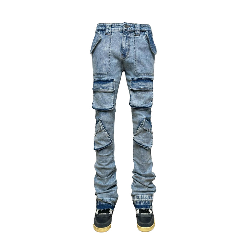 Vicious Mens Multi Stacked Jeans VC392 Dk. Indigo