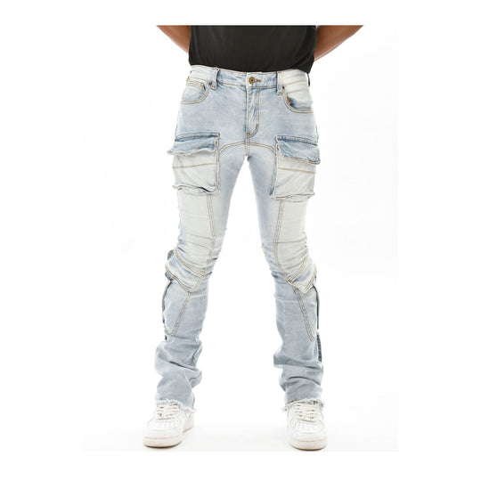 Vicious Mens Twill Stacked Cargo Pants VC427 Iced Blue