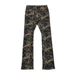 Vicious Mens Embellish Rhinestone Staight Flare Jeans VC510 Camo Brown