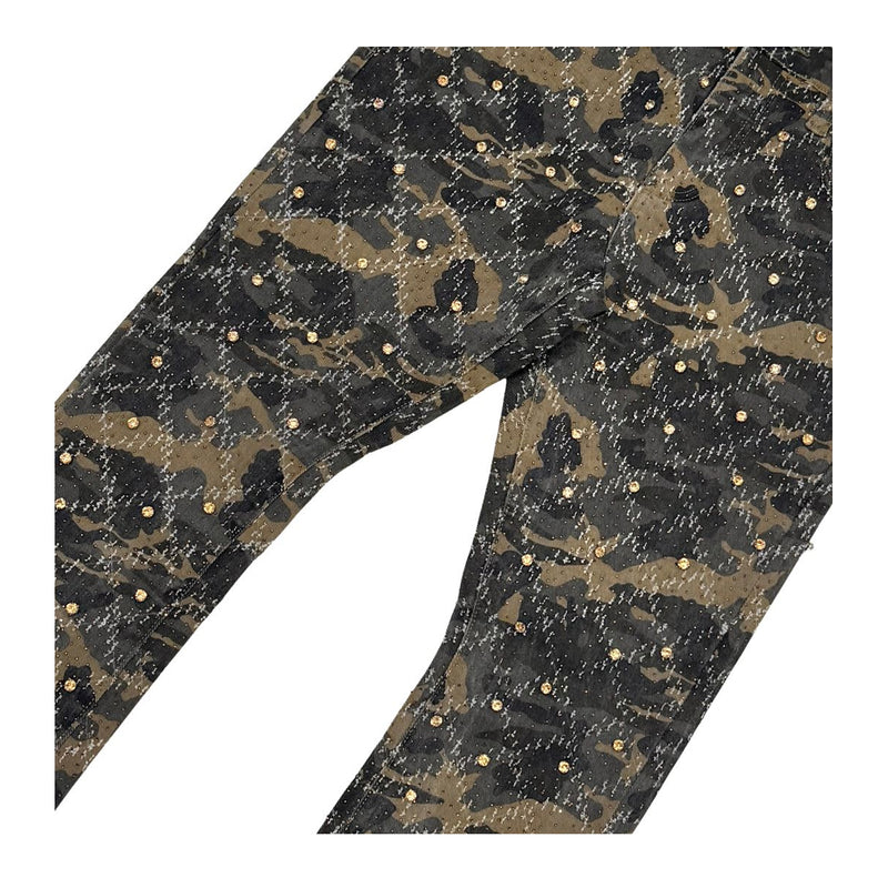 Vicious Mens Embellish Rhinestone Staight Flare Jeans VC510 Camo Brown