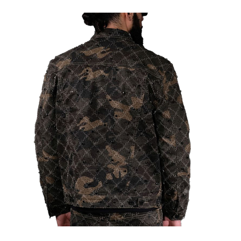 Vicious Mens Embellish Rhinestone Jacket VC510B Camo Brown