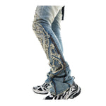Vicious Mens Studded Ripped Staight Flare Jeans VC727 Blue
