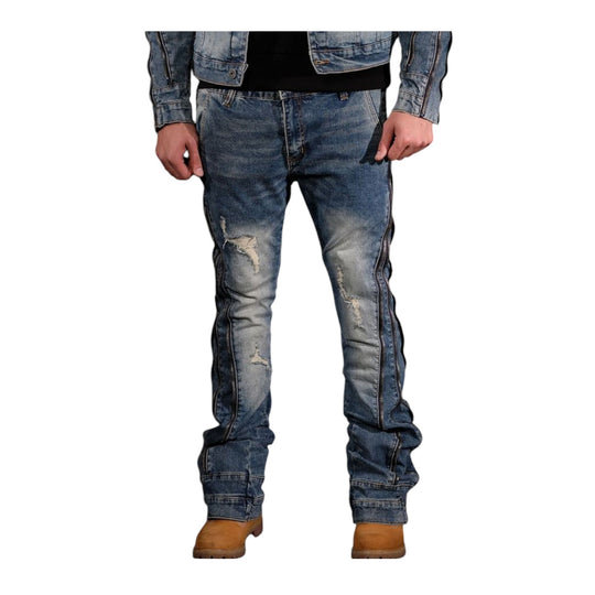 Vicious Mens Flare Fit Denim Jeans VC730 Blue