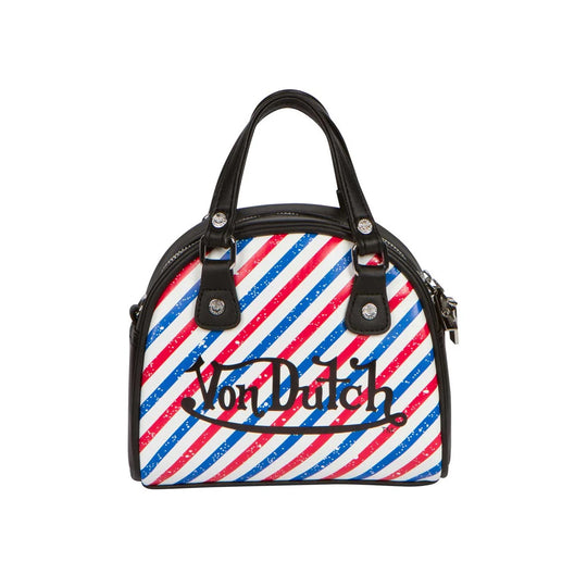 Von Dutch Mens BarberShop Stripe Bowler Duffle Bag BB2181-BarberShop Black/White/Red/Blue