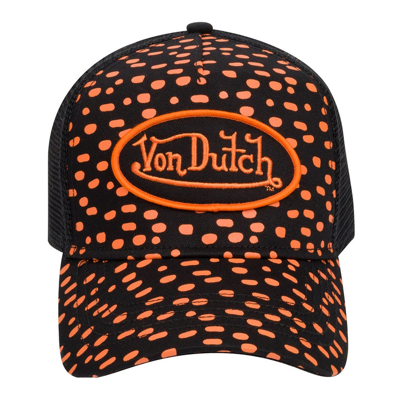 Von Dutch Unisex Printed Logo Trucker Snapback Hat VDHT0205-ORANGE DOT ON BLACK Orange Dot On Black