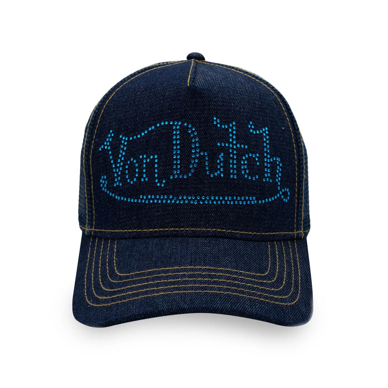 Von Dutch Mens Rhinestone Denim Snapback Hat VDHT338-Navy Navy