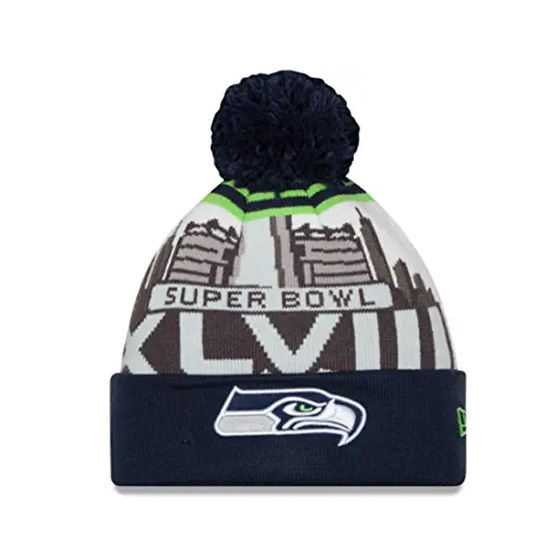 New Era Mens Seattle Seahawks  Nfl Super Bowl Xlviii Logo Cuffed Sport Knit Hat