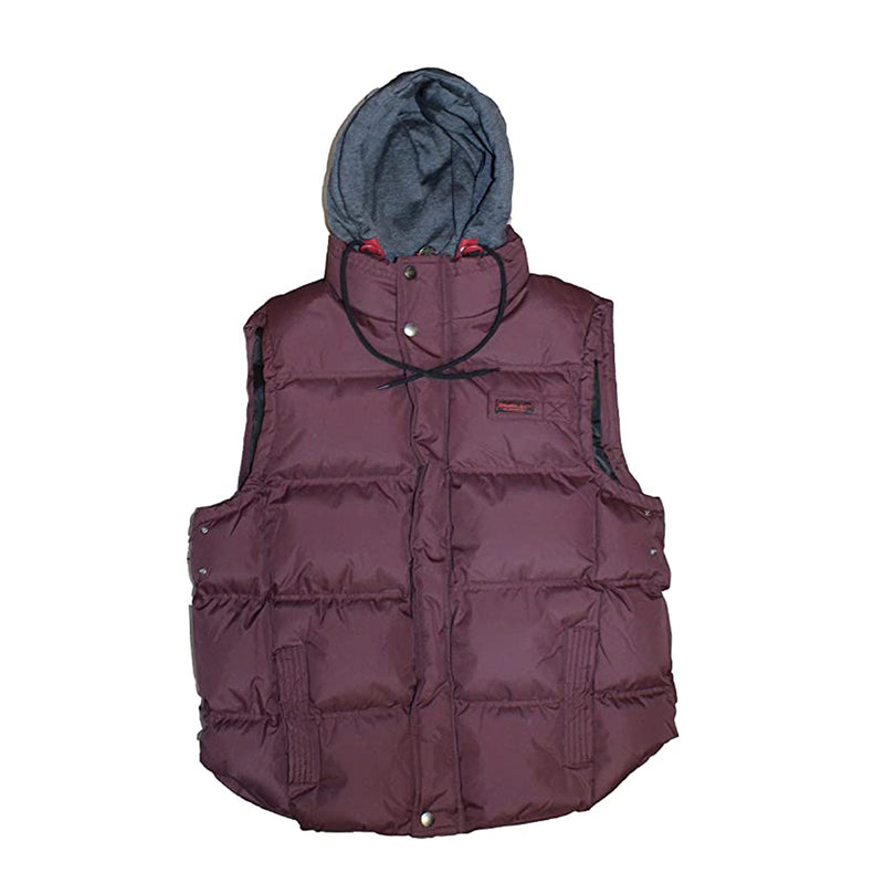 J. Whistler Rocky Mens Bubble Insulated Vest Hood Puffer Jacket Burgundy