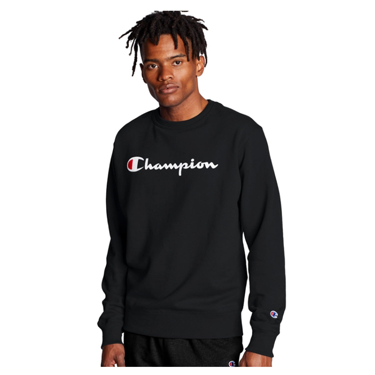 Black NY Champion Sweatshirt | Crewneck Graphic Mens Lounge GF88H-BKC Powerblend Premium