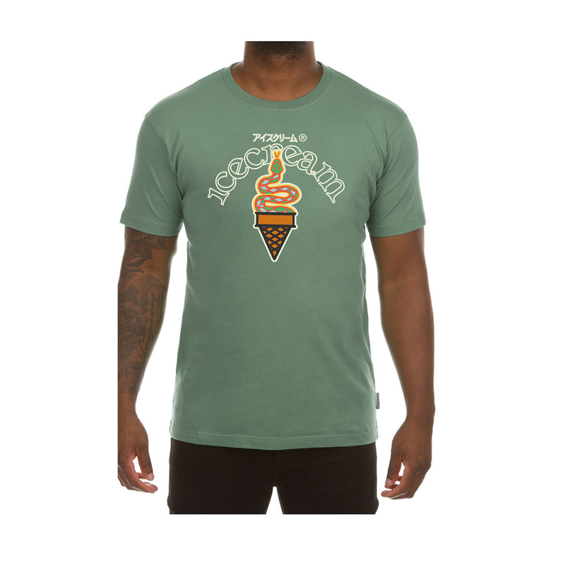 Icecream Mens Snakey Cone Crew Neck T-Shirt 421-5205-197 Hedge Green