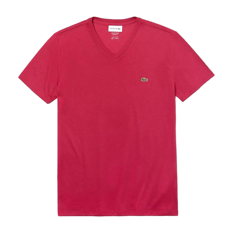 Lacoste Mens Short Sleeve V-Neck Pima Jersey T-Shirt TH6710-3DH Fushia Pink