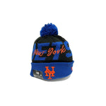 New Era Mens MLB New York Mets Knit Confident Pom Beanie 60268824 Black/Blue