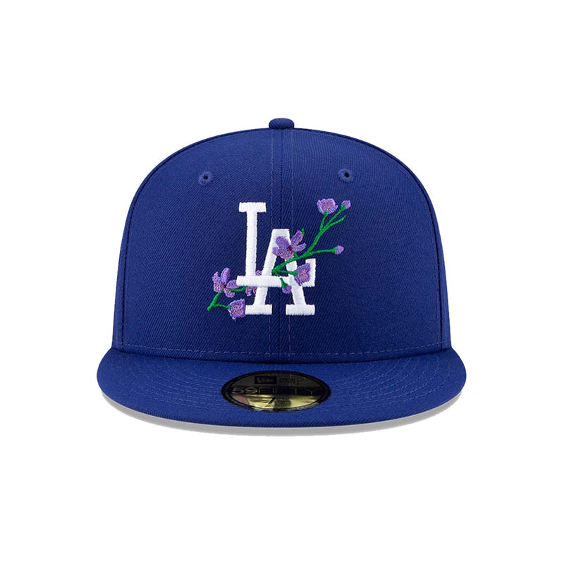 New Era Mens MLB Los Angeles Dodgers Side Patch Bloom 59Fifty Fitted Hat 60288185 Blue, Light Purple Undervisor