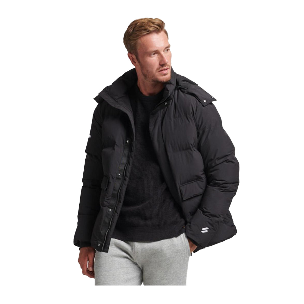 | Boxy Premium Superdry NY Lounge MS311387A-02A Mens Black Short Puffer Jacket