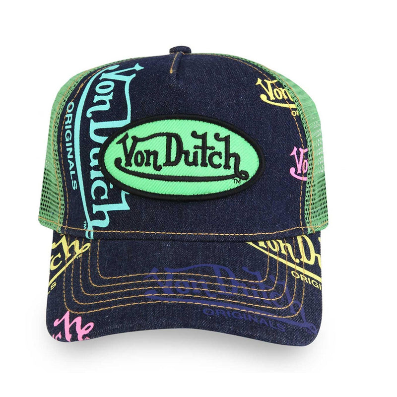 Von Dutch Unisex Denim Trucker Snapback Hat VDHT1023 Lime Green